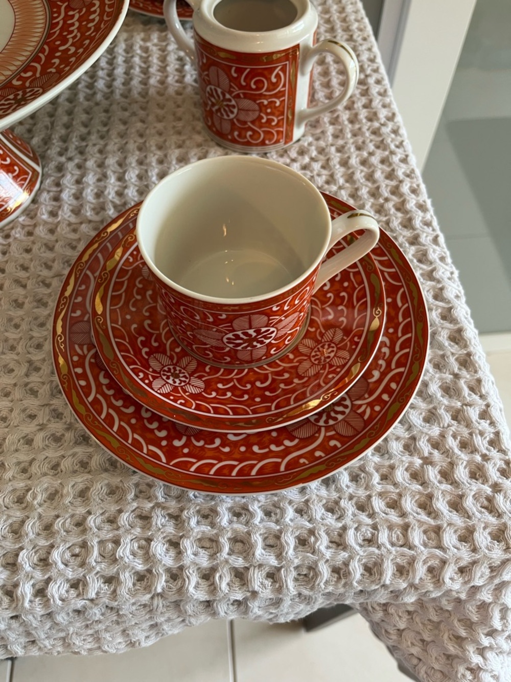 Georges Briard Imperial Brocade Red Floral Porcelain Tea Cup and Saucer Set